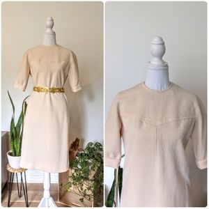 Vintage 1960s cream textured sheath dress classic party dinner